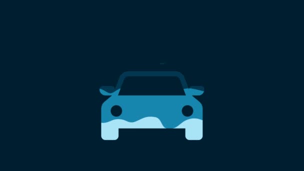 白い車の共有アイコンは青の背景に隔離されました カーシェアリングサイン 輸送レンタルサービスの概念 4Kビデオモーショングラフィックアニメーション — ストック動画