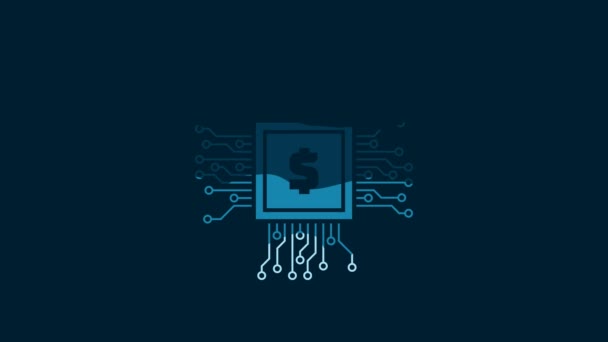 Чип Білого Процесора Піктограмою Долара Ізольовано Синьому Фоні Центральний Процесор — стокове відео