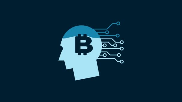White Bitcoin Think Icon Isolated Blue Background Cryptocurrency Head Blockchain — Stockvideo