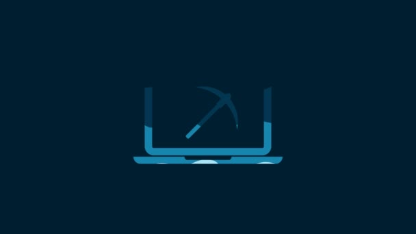 White Mining Concept Laptop Pickaxe Icon Isolated Blue Background Blockchain — Stockvideo