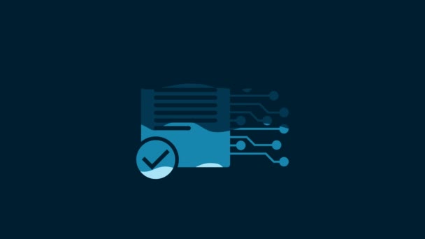 青色の背景に分離されたホワイトスマート契約アイコン ブロックチェーン技術 暗号通貨マイニング ビットコイン アルトコイン デジタルマネー市場 4Kビデオモーショングラフィックアニメーション — ストック動画