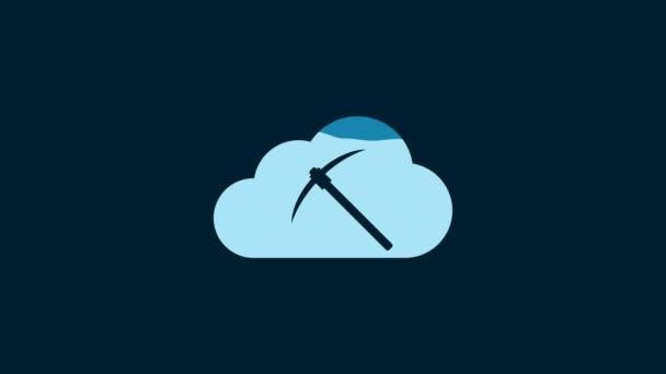 White Cryptocurrency Cloud Mining Icon Isolated Blue Background Cloud Pickaxe — Stok video