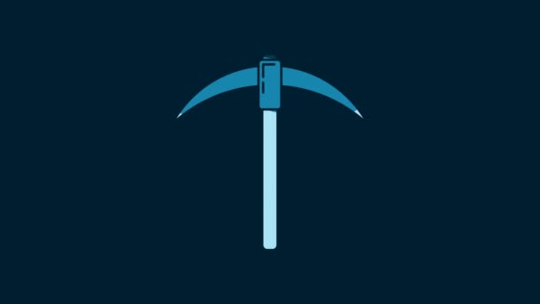 White Pickaxe Icon Isolated Blue Background Blockchain Technology Cryptocurrency Mining — Stockvideo