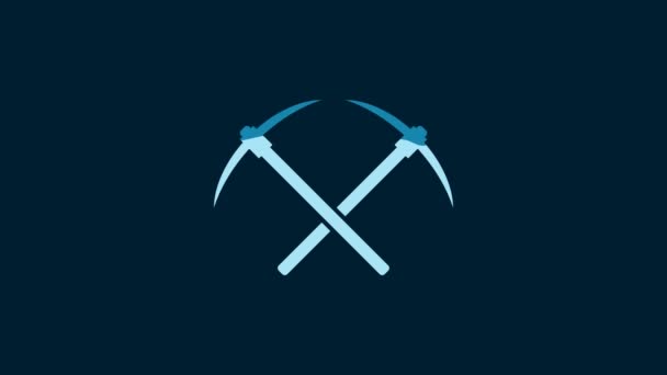 White Crossed Pickaxe Icon Isolated Blue Background Blockchain Technology Cryptocurrency — 비디오