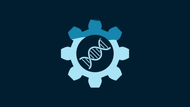 青色の背景に分離された白色遺伝子工学アイコン Dna分析 遺伝学的検査 クローニング 親の検査 4Kビデオモーショングラフィックアニメーション — ストック動画