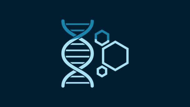 青色の背景に分離された白色遺伝子工学アイコン Dna分析 遺伝学的検査 クローニング 親の検査 4Kビデオモーショングラフィックアニメーション — ストック動画