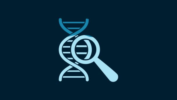白いDna研究青の背景に隔離された検索アイコン ガラスとDna鎖を拡大する 遺伝子工学 クローニング 親の検査 4Kビデオモーショングラフィックアニメーション — ストック動画