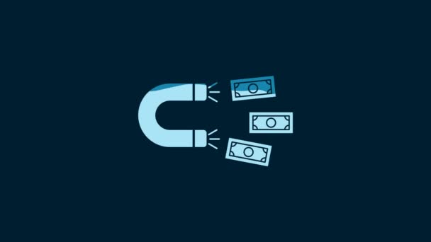 White Magnet Money Icon Isolated Blue Background Concept Attracting Investments — Stockvideo