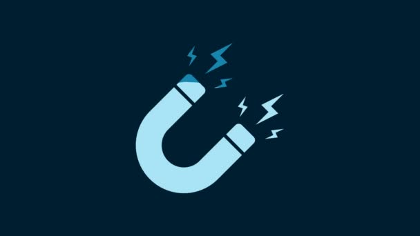 White Magnet Lightning Icon Isolated Blue Background Horseshoe Magnet Magnetism — Stockvideo