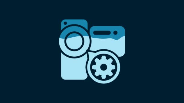 白色摄像机和齿轮图标隔离在蓝色背景 调整应用程序 服务概念 设置选项 4K视频运动图形动画 — 图库视频影像