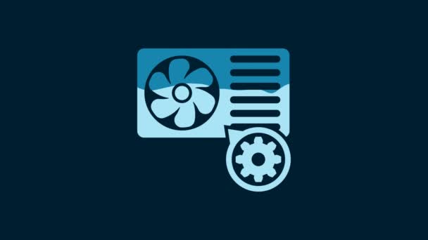 White Air Conditioner Gear Icon Isolated Blue Background Adjusting App — Stock Video