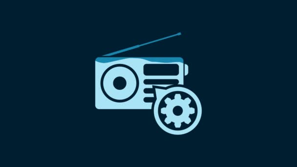 白色收音机 天线和齿轮图标隔离在蓝色背景上 调整应用程序 服务概念 设置选项 4K视频运动图形动画 — 图库视频影像