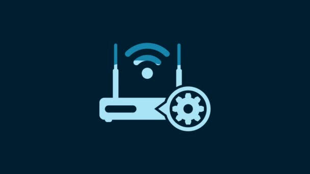 White Router Signal Gear Icon Isolated Blue Background Adjusting App — 비디오