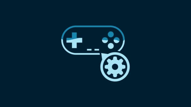 White Gamepad Gear Icon Isolated Blue Background Adjusting App Service — Vídeos de Stock