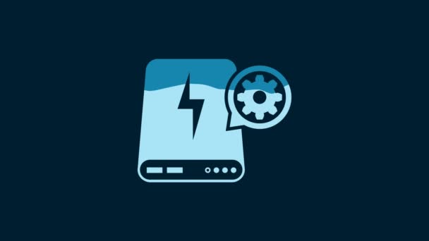 White Power Bank Gear Icon Isolated Blue Background Adjusting App — Stockvideo