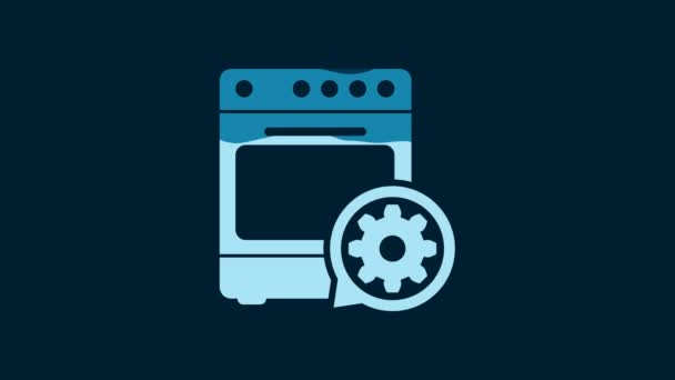 白色烤箱和齿轮图标孤立在蓝色背景 调整应用程序 服务概念 设置选项 4K视频运动图形动画 — 图库视频影像