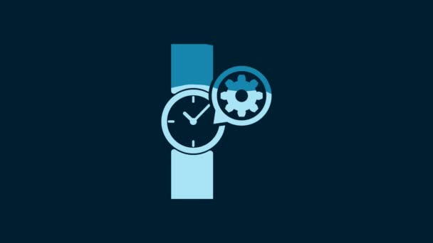 Білий Наручний Годинник Значок Передач Ізольовані Синьому Фоні Налаштування Програми — стокове відео