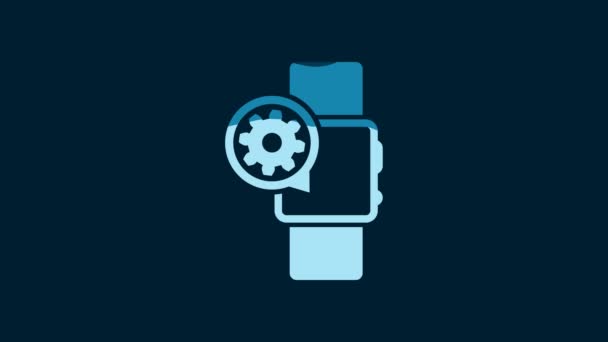 White Smartwatch Gear Icon Isolated Blue Background Adjusting App Service — Wideo stockowe