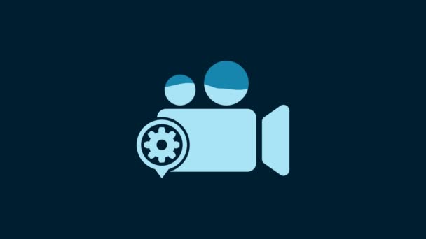 White Movie Video Camera Gear Icon Isolated Blue Background Adjusting — Videoclip de stoc