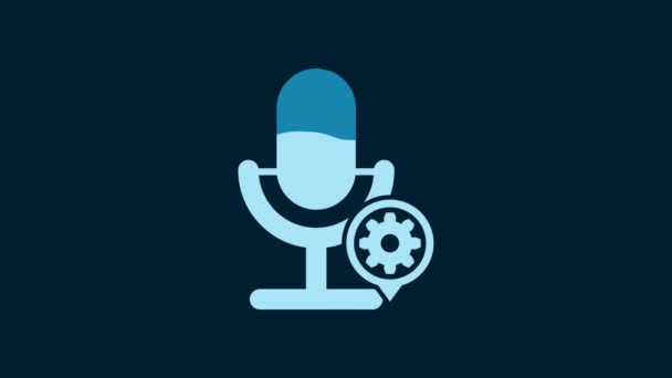White Microphone Gear Icon Isolated Blue Background Adjusting App Service — Video