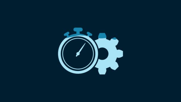 White Time Management Icon Isolated Blue Background Clock Gear Sign — Stok video