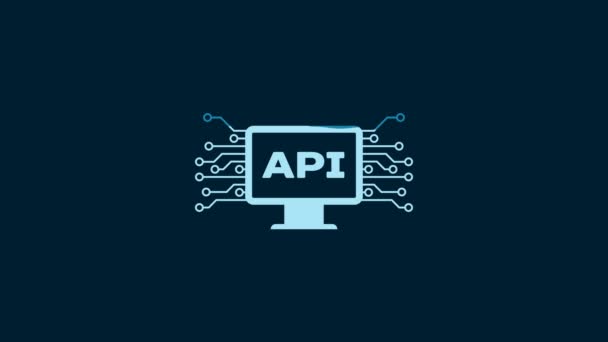 白色计算机Api接口图标隔离在蓝色背景上 应用程序接口Api技术 软件集成 4K视频运动图形动画 — 图库视频影像