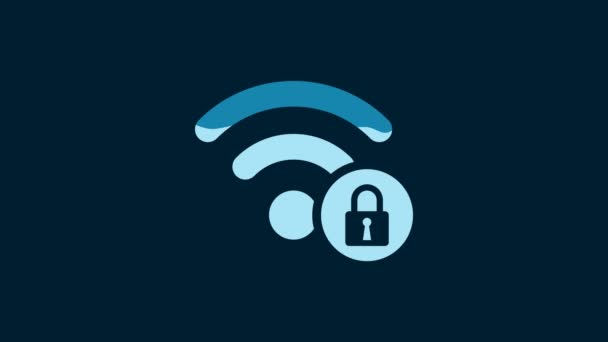 White Wifi Locked Sign Icon Isolated Blue Background Password Symbol — Vídeos de Stock