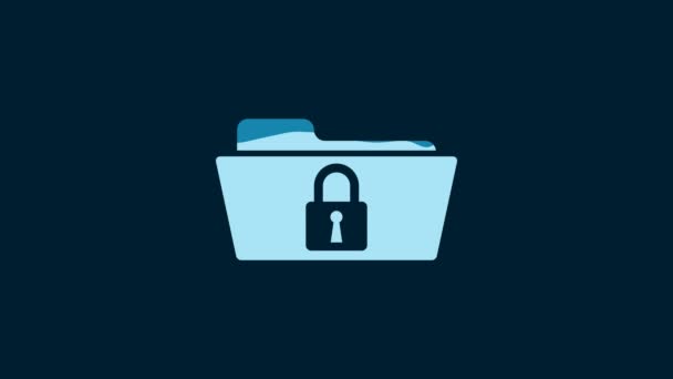 White Folder Lock Icon Isolated Blue Background Closed Folder Padlock — Stockvideo