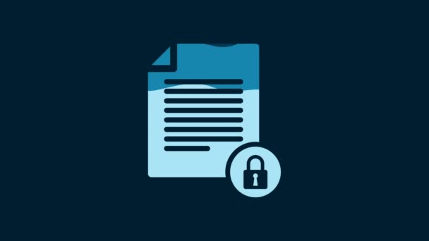 White Document Lock Icon Isolated Blue Background File Format Padlock — Stok video