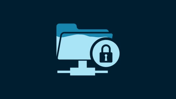 White Ftp Folder Lock Icon Isolated Blue Background Concept Software — Video Stock