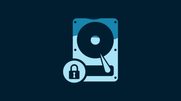 White Hard Disk Drive Lock Icon Isolated Blue Background Hhd — Stockvideo