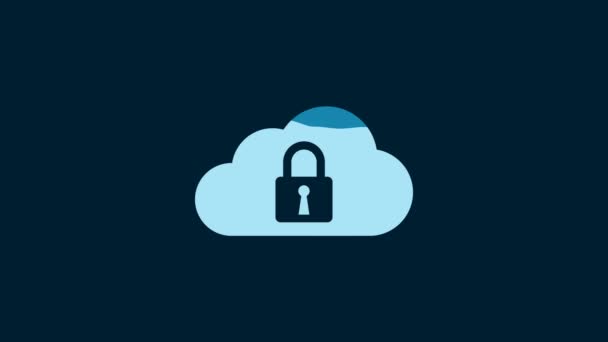 White Cloud Computing Lock Icon Isolated Blue Background Security Safety — Vídeo de stock