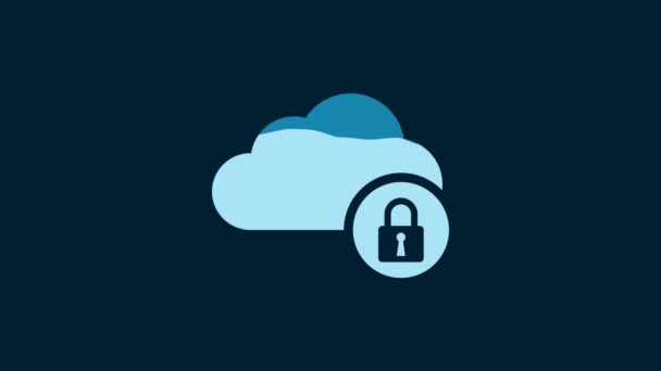 White Cloud Computing Lock Icon Isolated Blue Background Security Safety — Wideo stockowe