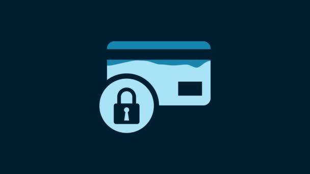 白色信用卡与锁图标隔离蓝色背景 锁定银行卡 保护概念 安全支付的概念 4K视频运动图形动画 — 图库视频影像