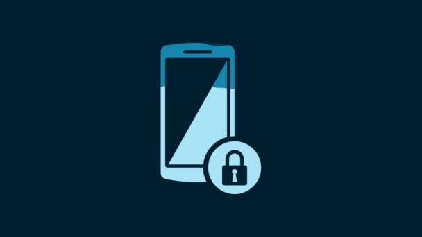 白色智能手机 闭锁图标 蓝色背景隔离 有锁的电话流动安保 保护概念 4K视频运动图形动画 — 图库视频影像