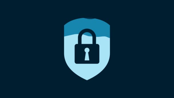 White Shield Security Lock Icon Isolated Blue Background Protection Safety — Stockvideo