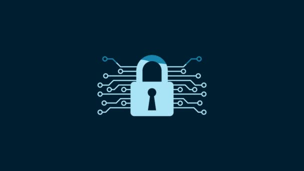 White Cyber Security Icon Isolated Blue Background Closed Padlock Digital — Stok video