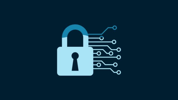 White Cyber Security Icon Isolated Blue Background Closed Padlock Digital — Vídeo de Stock