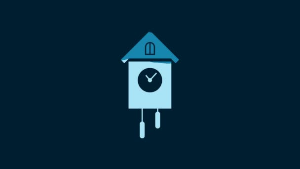 White Retro Wall Watch Icon Isolated Blue Background Cuckoo Clock — Video Stock