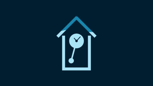 White Retro Wall Watch Icon Isolated Blue Background Cuckoo Clock — Vídeo de Stock