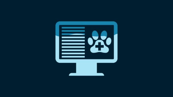 White Medical Clinical Record Pet Monitor Icon Isolated Blue Background — Stockvideo
