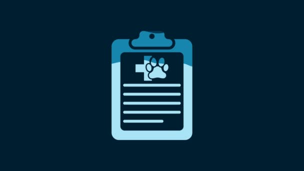 White Clipboard Medical Clinical Record Pet Icon Isolated Blue Background — Stockvideo