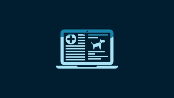 White Medical Clinical Record Dog Laptop Icon Isolated Blue Background — Vídeo de Stock