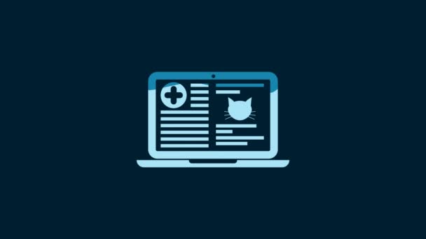 White Medical Clinical Record Cat Laptop Icon Isolated Blue Background — Video