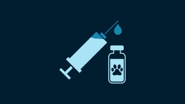 Λευκή Σύριγγα Εικονίδιο Του Εμβολίου Για Ζώα Συντροφιάς Απομονωμένη Μπλε — Αρχείο Βίντεο