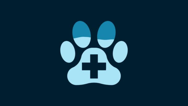 White Veterinary Clinic Symbol Icon Isolated Blue Background Cross Hospital — Wideo stockowe