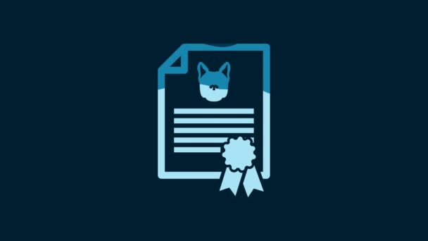 Белый Медицинский Сертификат Путешествий Собакой Кошкой Выделенный Синем Фоне Документ — стоковое видео