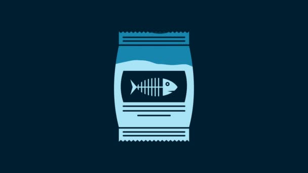 White Bag Food Cat Icon Isolated Blue Background Fish Skeleton — Vídeo de stock