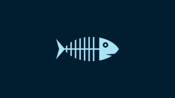 White Fish Skeleton Icon Isolated Blue Background Fish Bone Sign — Stock videók