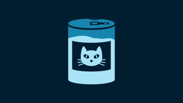 青い背景に隔離された猫のアイコンのための白い缶詰食品 動物のための食品 ペット ドッグ フードも 4Kビデオモーショングラフィックアニメーション — ストック動画